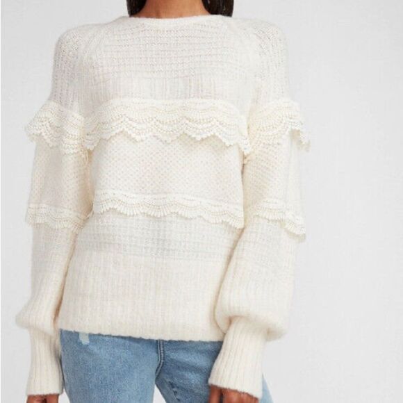 EXPRESS Tiered Lace Ribbed Wool Blend Sweater Pullover - Picture 2 of 13